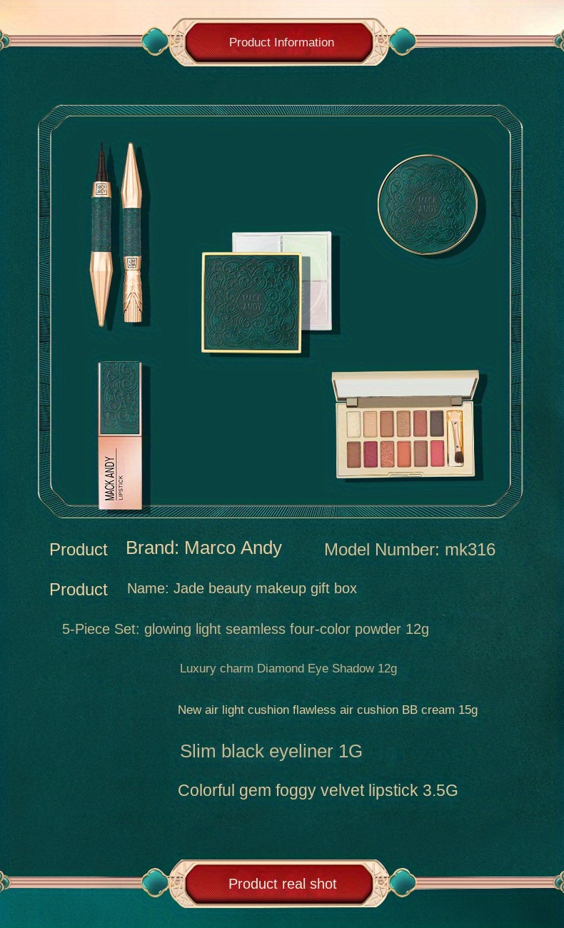 emerald makeup gift set full cosmetics set for women includes eyeshadow lipstick cushion loose powder and eyeliner details 12