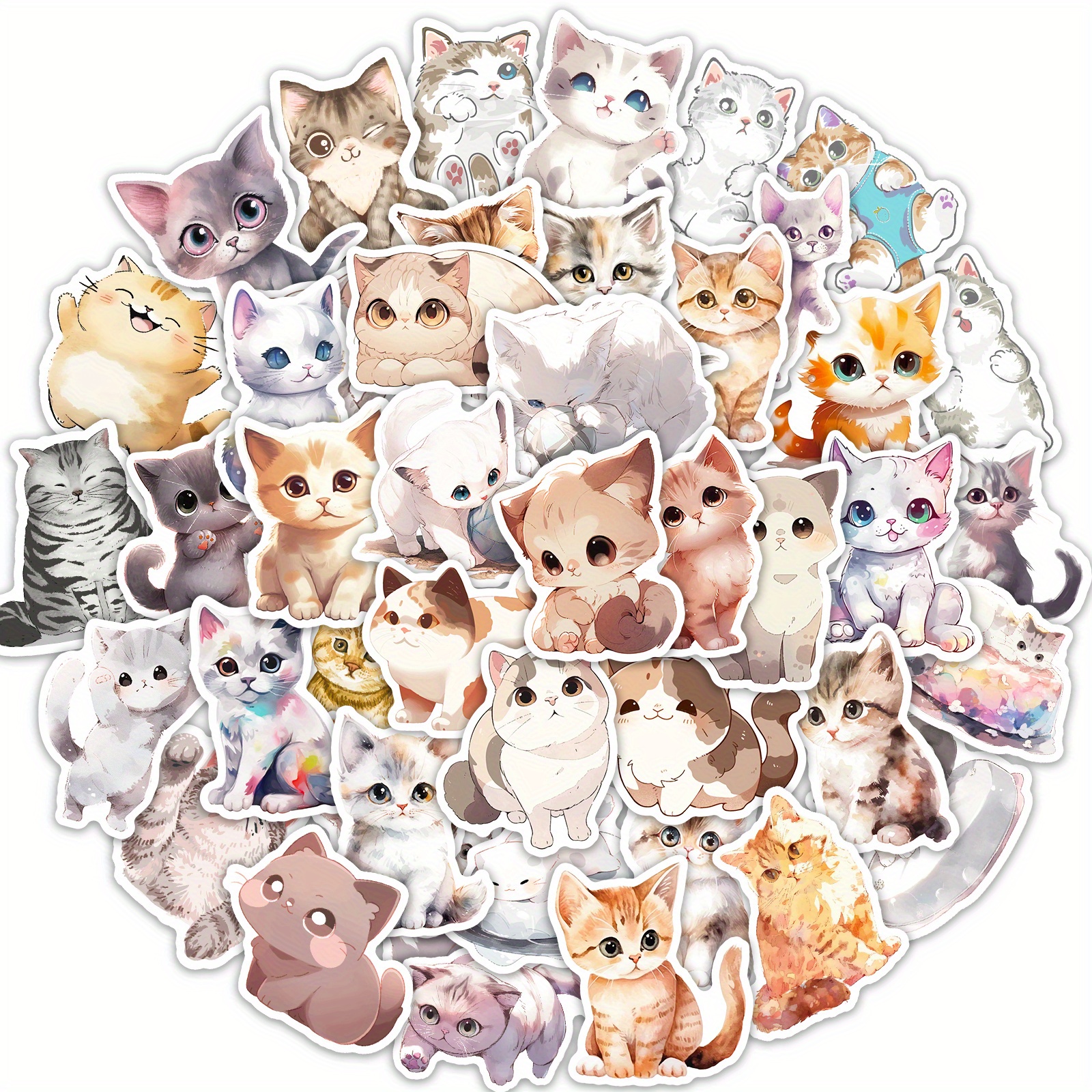  100 Pcs Cute Cat Stickers, Aesthetic Cat Waterproof Vinyl  Stickers for Water Bottle Kids Adults Girls Women Kitten Stickers