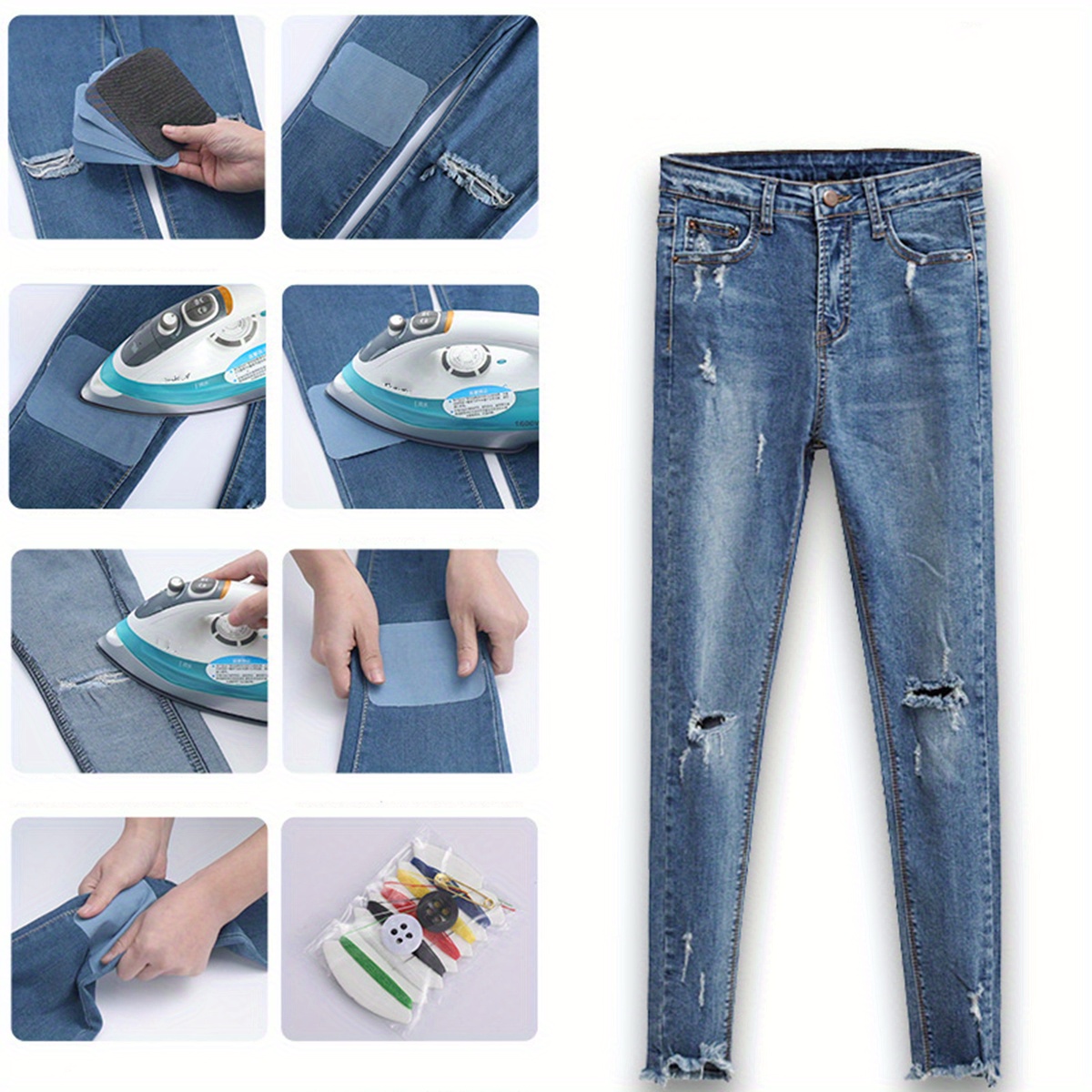  AXEN 12 parches de mezclilla termoadhesivos para ropa, parches  de reparación para jeans, parches de reparación de costura, color negro :  Arte y Manualidades