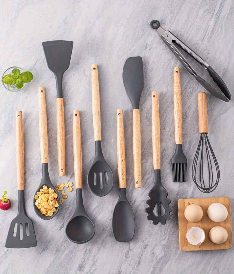 12 Pcs Wooden + Silicone Kitchen Utensils – EZ Home Ideas