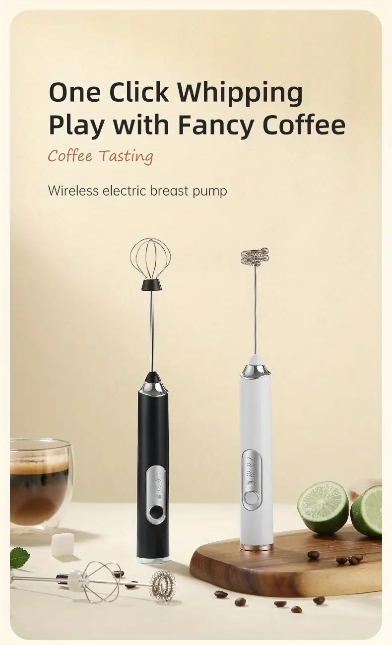 1 set milk frother electric milk frother with two head handheld battery powered whisk frother suitable for coffee cappuccino latte matcha hot chocolate mini drink mixer kitchen tools details 0