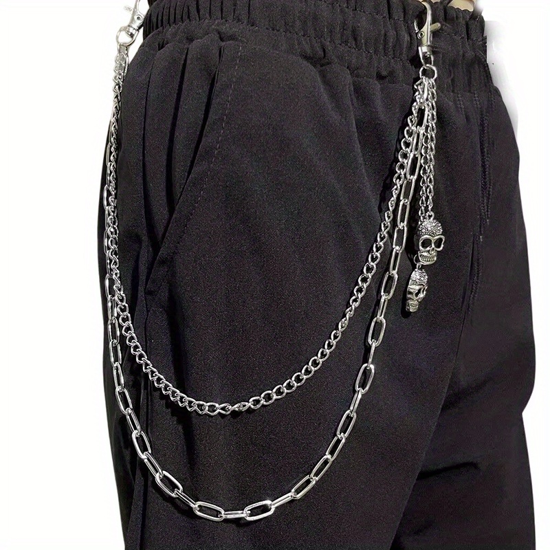 Men's Pants Chains Metal Skull Decoration Layered Hip Hop - Temu