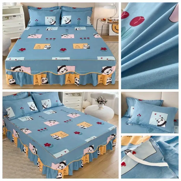 3pcs macrame bed skirt set fresh printed all seasons universal non slip bedding set machine washable bed skirt 1 pillowcase 2 without core details 3