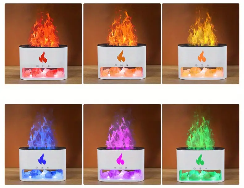 1pc colorful flame air humidifier crystal salt aromatherapy diffuser ultrasonic  oil diffuser cool mist humidifier for bedroom office himalayan salt lamp auto shut off colorful night light details 2