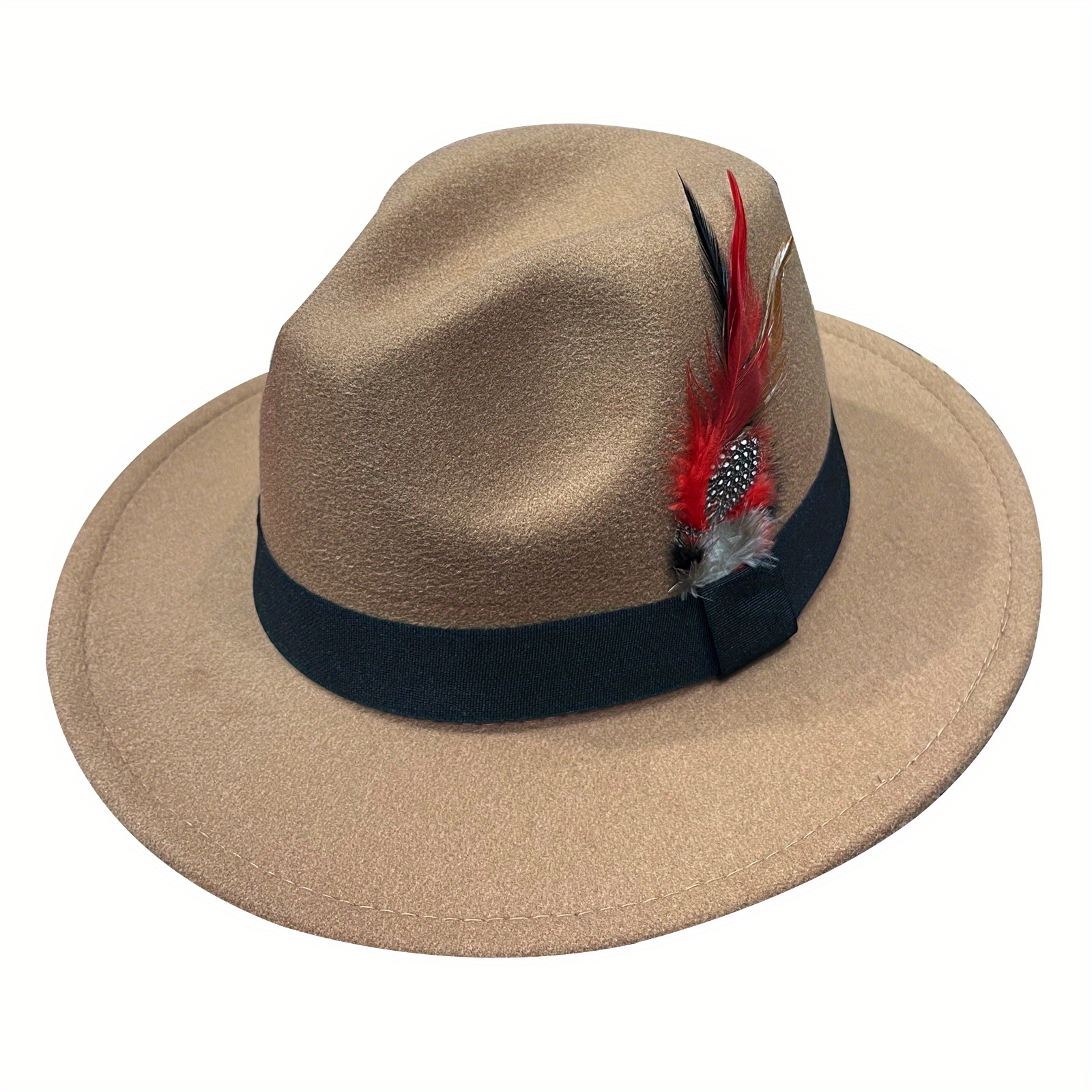 Wide Birm Fedora Hat Feather Decor Felt Hat