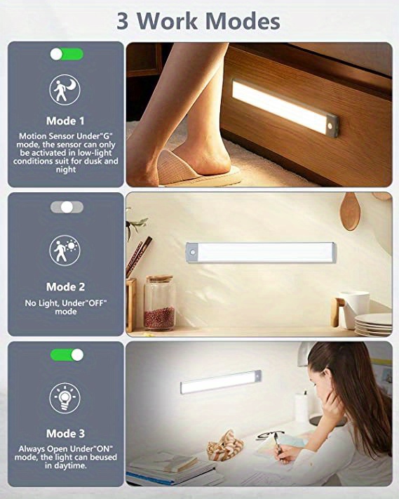 Luces LED USB con Sensor de movimiento, lámpara de lectura con