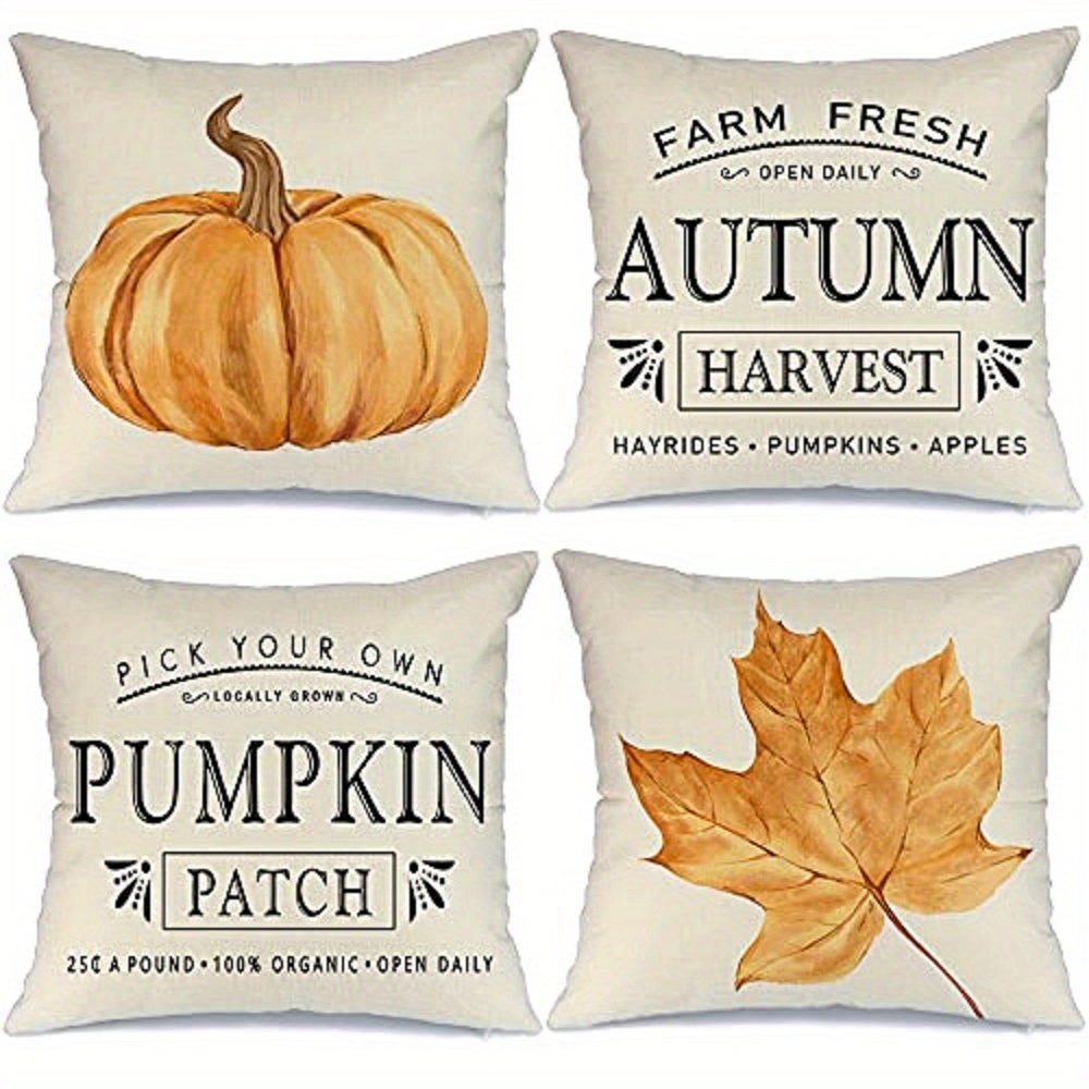 Fall Linen Blend Throw Pillow Case, Pumpkin Square Cushion Case