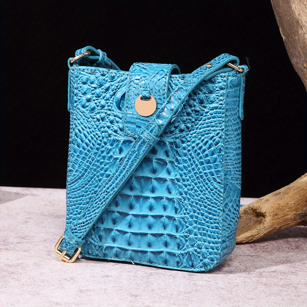 Blue Ostrich Effect Crossbody Leather Handbags Classics Bag
