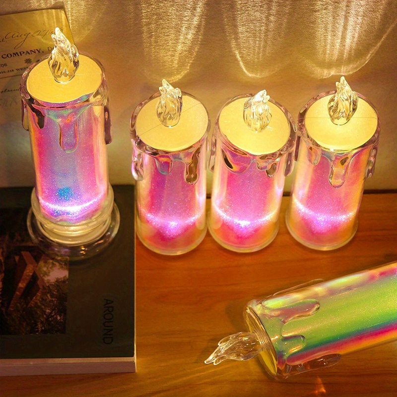1pc holographic candle light modern plastic led flameless candle for home decoration flameless candle lamp tea light birthday wedding party holiday indoor and outdoor creative scene decoration light including batteries details 1