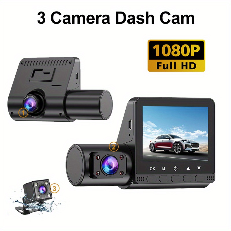 3 Canaux Voiture DVR HD 1080P 3-Objectif À L'intérieur Véhicule Dash Cam  Trois Voies Caméra DVR Enregistreur Vidéo Registrator Dashcam Caméscope