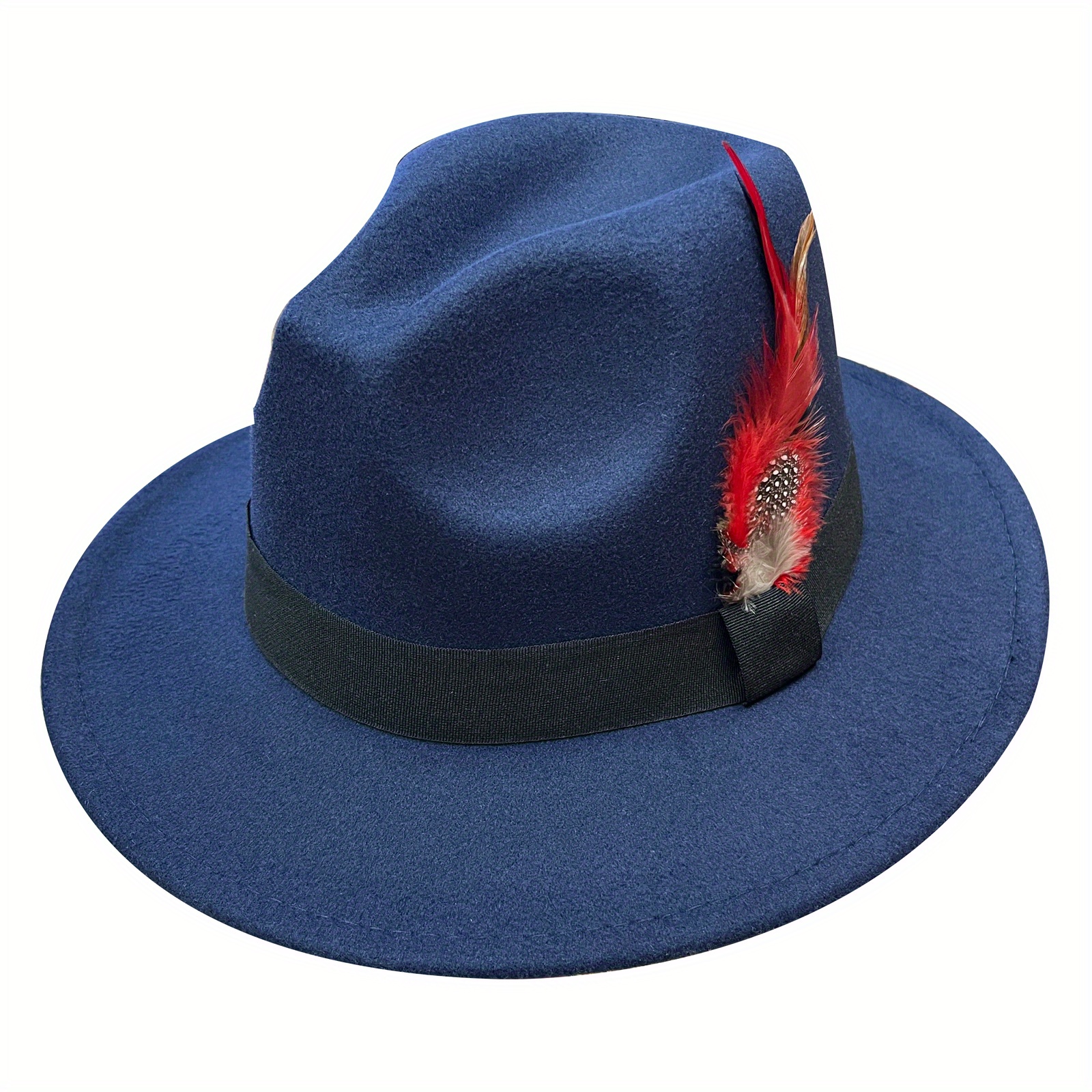 Wide Birm Fedora Hat Feather Decor Felt Hat