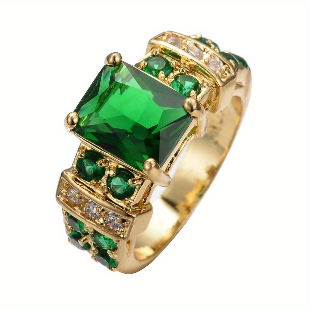 Faux Emerald Rhinestone Golden Ring, Unisex