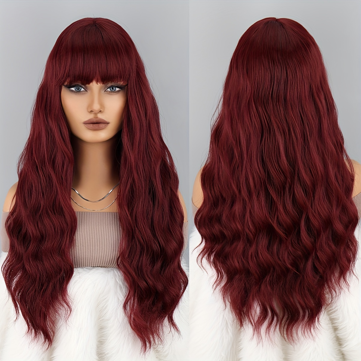 Orange Curly Wigs Bangs Long Burgundy Curly Wave Wigs Women Temu