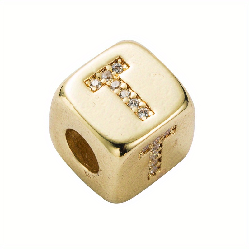 Brass Cubic Zirconia Decor Letter Beads Rhinestone Cube - Temu