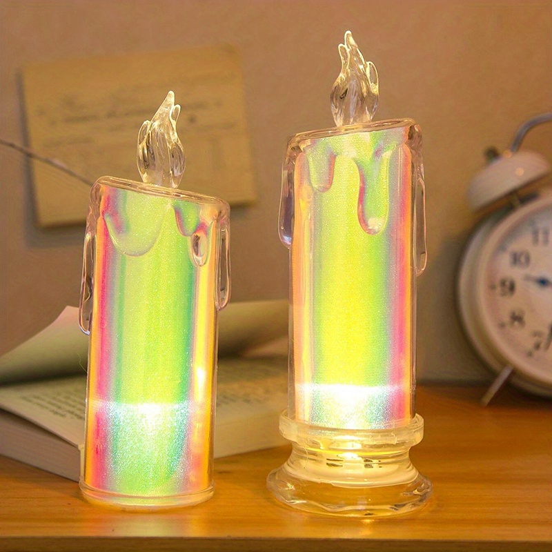 1pc holographic candle light modern plastic led flameless candle for home decoration flameless candle lamp tea light birthday wedding party holiday indoor and outdoor creative scene decoration light including batteries details 2
