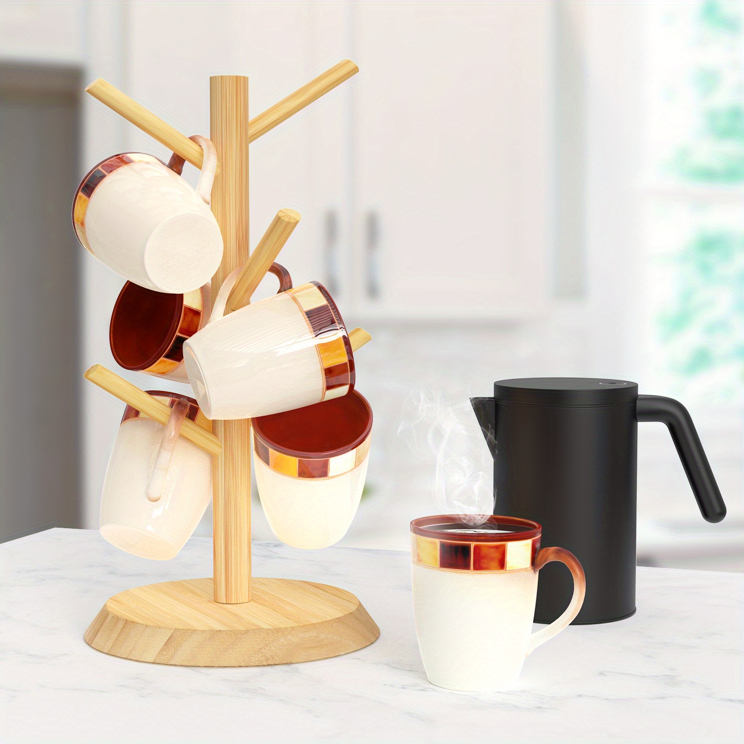 Bamboo Mug Holder With 6 Hooks Coffee Cup And Mug Rack For - Temu