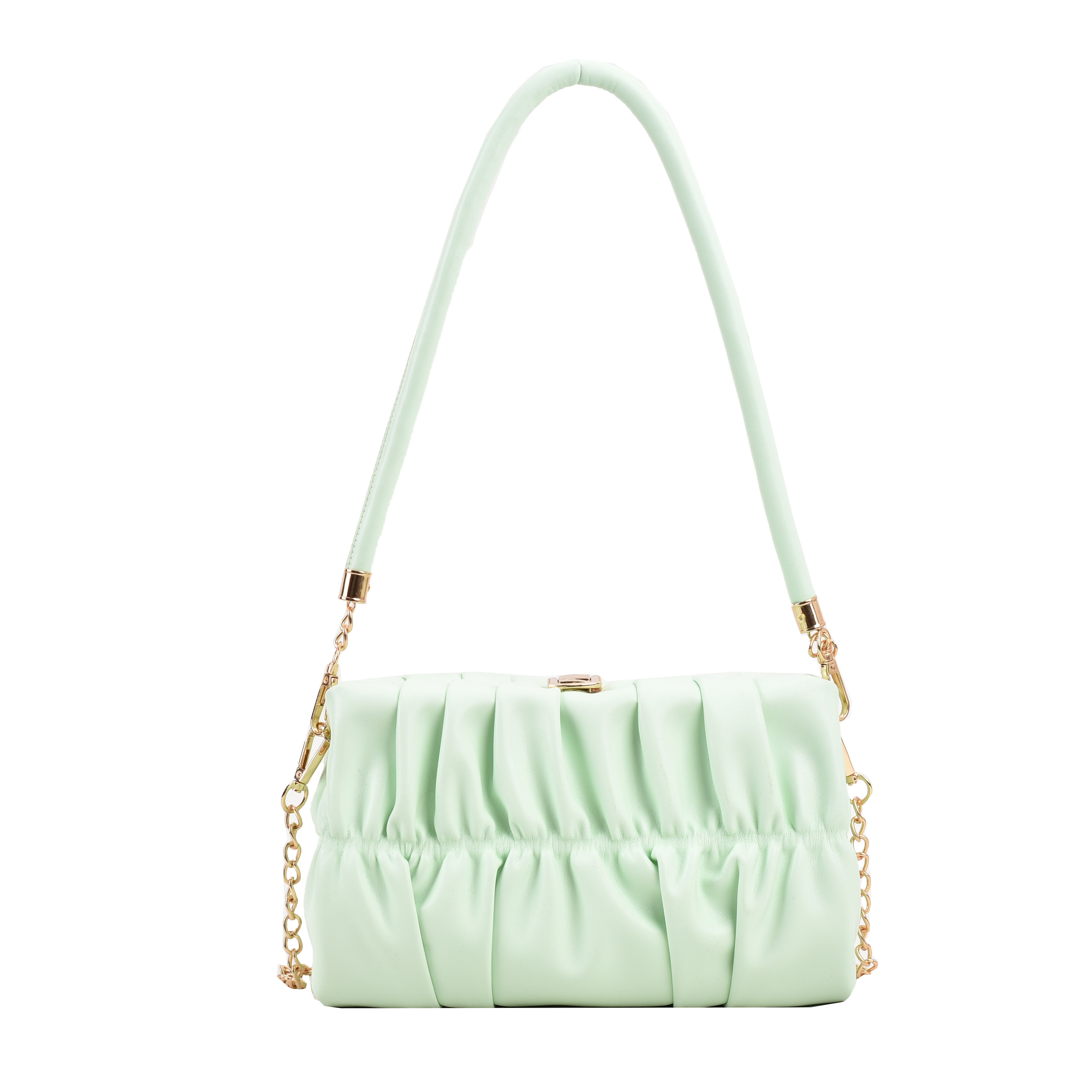 Ruched Design Square Bag Mint Green Fashionable Double Handle
