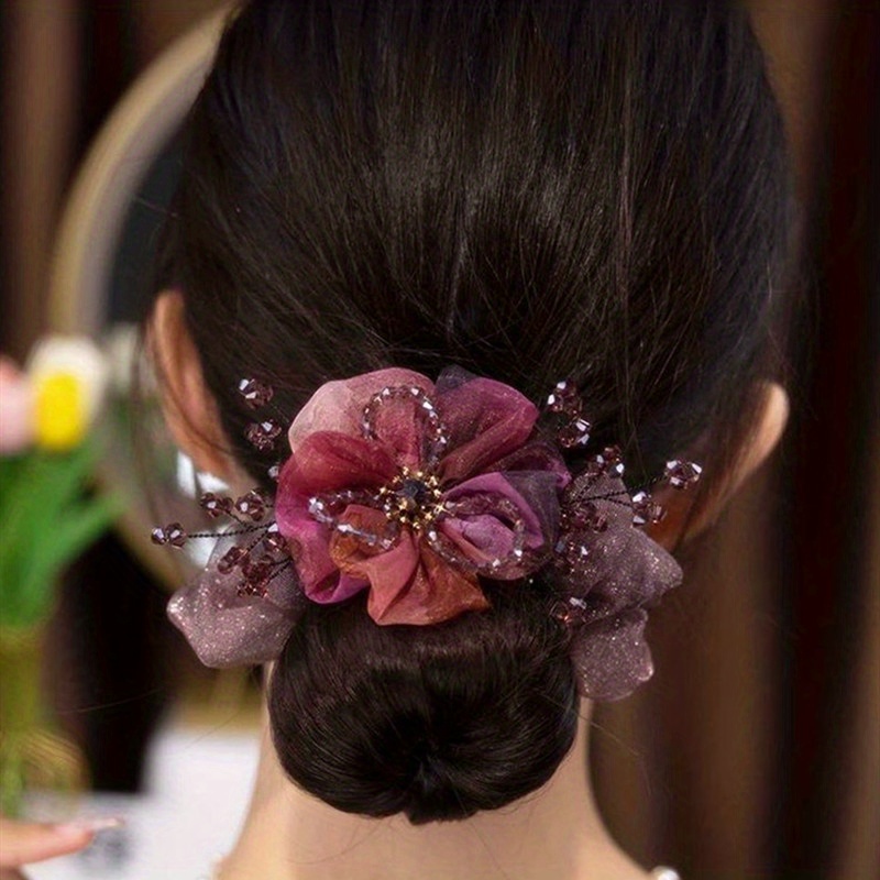 TEMU New Hair Tie, High-end Hair Rope For Women, Ponytail Holder, Low Bun Hair Accessory, Organza Hair Rope, Donut Bun Hair Tie, Big Hair Tie