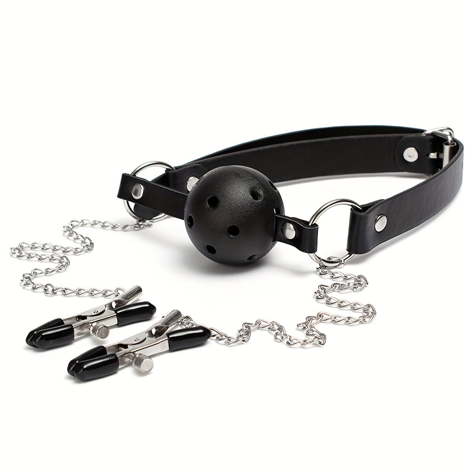 1pc Adult Sex PU Leather Gag Ball , Nipple Clamps Metal Chain, SM Sex Game  Toys, Mouth Gag Ball