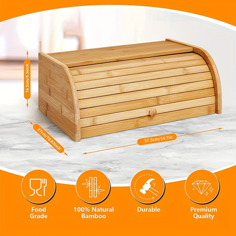  Large bread box bread basket wooden box storage boxes kitchen  counter organizer, roll top breadbox. bread boxes for kitchen countertop.  Bamboo wooden boxes. (Natural): Home & Kitchen