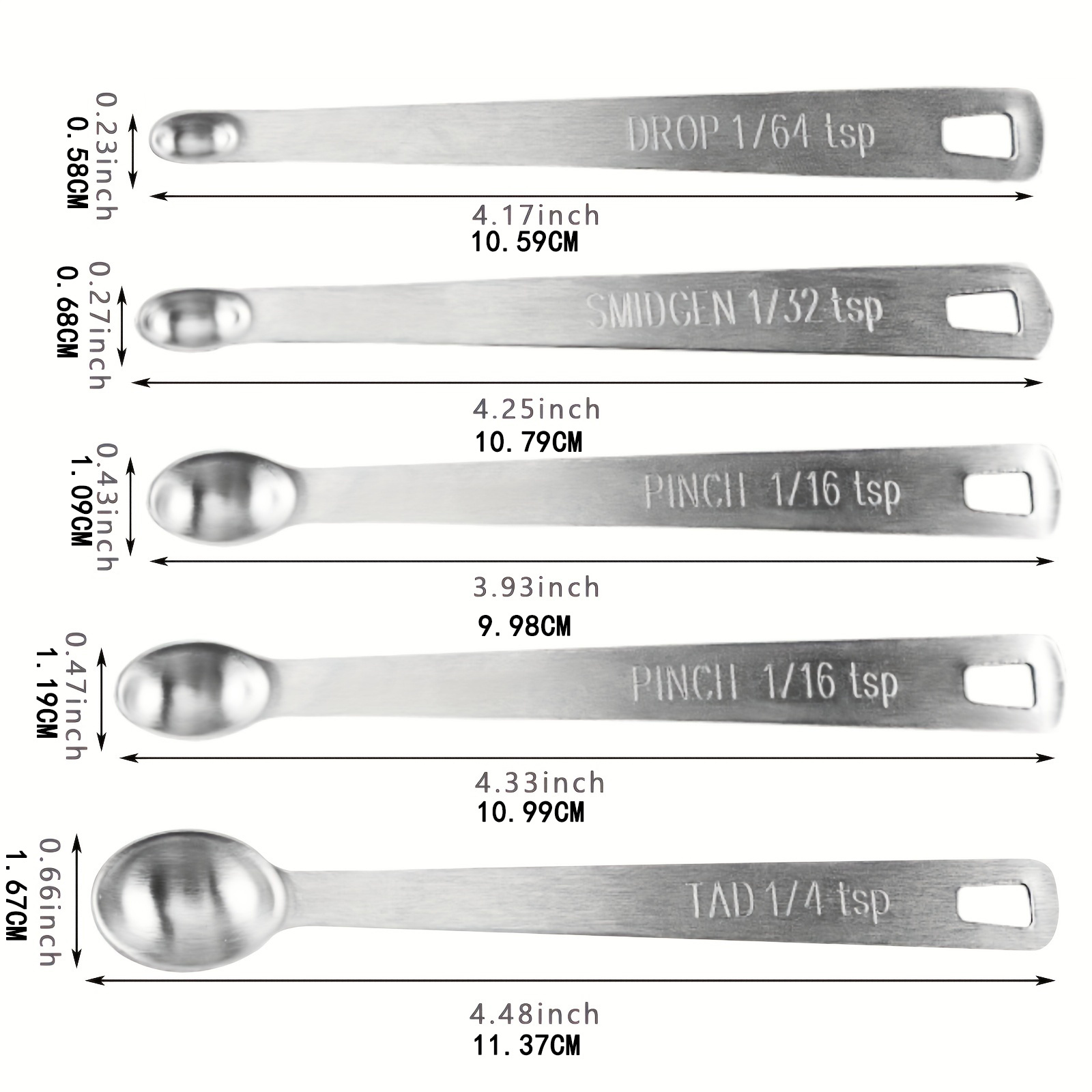 5 Pcs Mini Measuring Spoons Set, Stainless Steel Small Measuring Spoons Tad  1/4 tsp, Dash 1/8 tsp, Pinch 1/16 tsp, Smidgen 1/32 tsp, Drop 1/64 tsp for