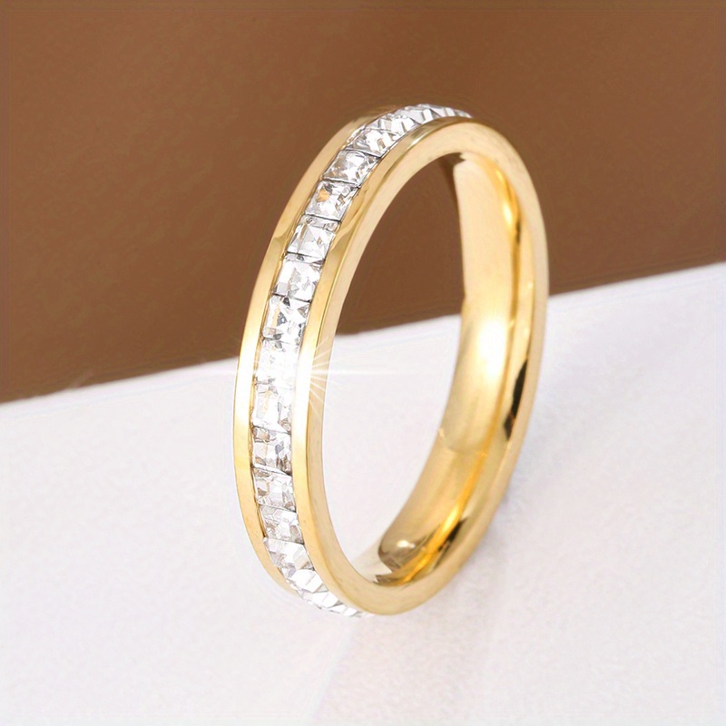 Korean Minimalist Ring Inlaid With A Single Row Of Square Synthetic Zirconia Titanium Steel Personalized Ring
