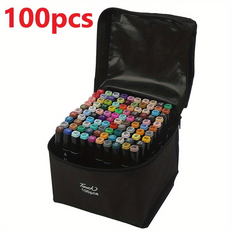 Set of 204 markers, 2 thin and thick ends, with storage bag and pla