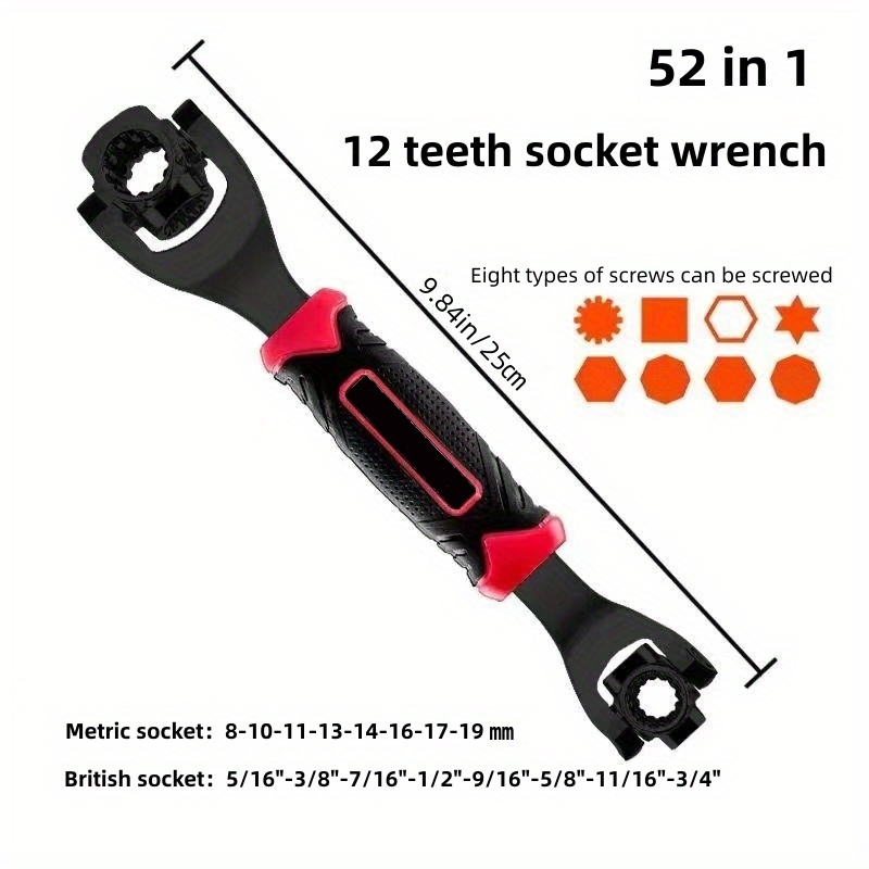 TEMU 1pc 52 In 1 Universal Socket Wrench, Multifunctional Torx Wrench, 6 Tooth 12 Tooth Wrench, 360 Degree Universal Swivel Head, Wrench Tool For Home And Car Repair