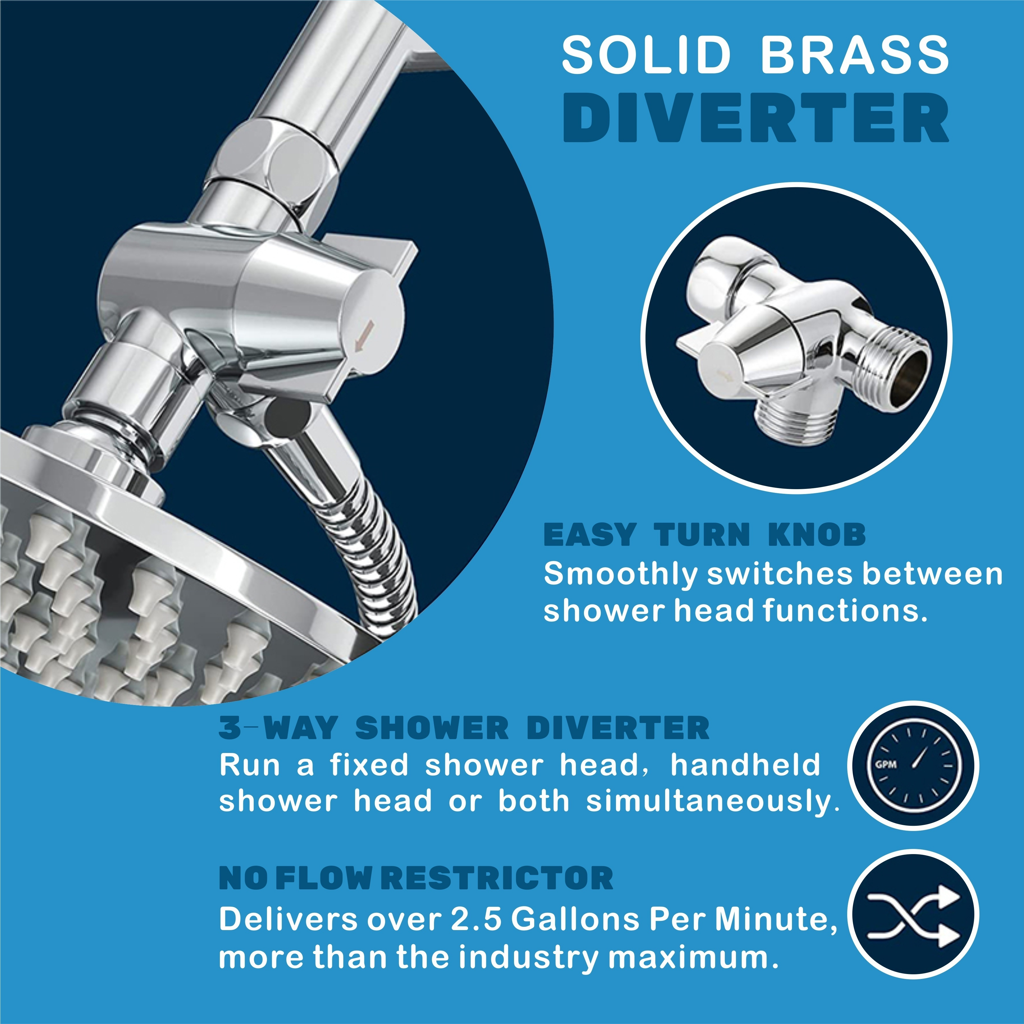 Metal 3way Shower Arm Diverter Valve, For Dual Shower Head Combo