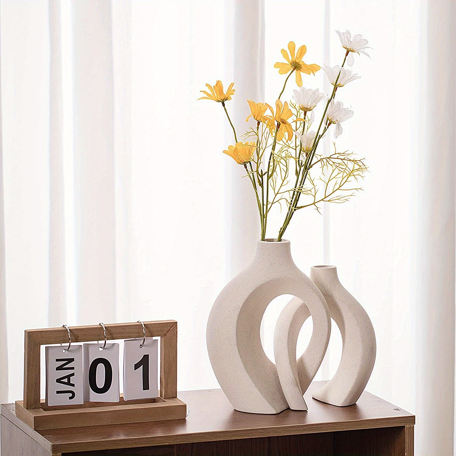 Hollow Ceramic Vase Modern Home Decor White Boho Donut Vases - Temu Canada