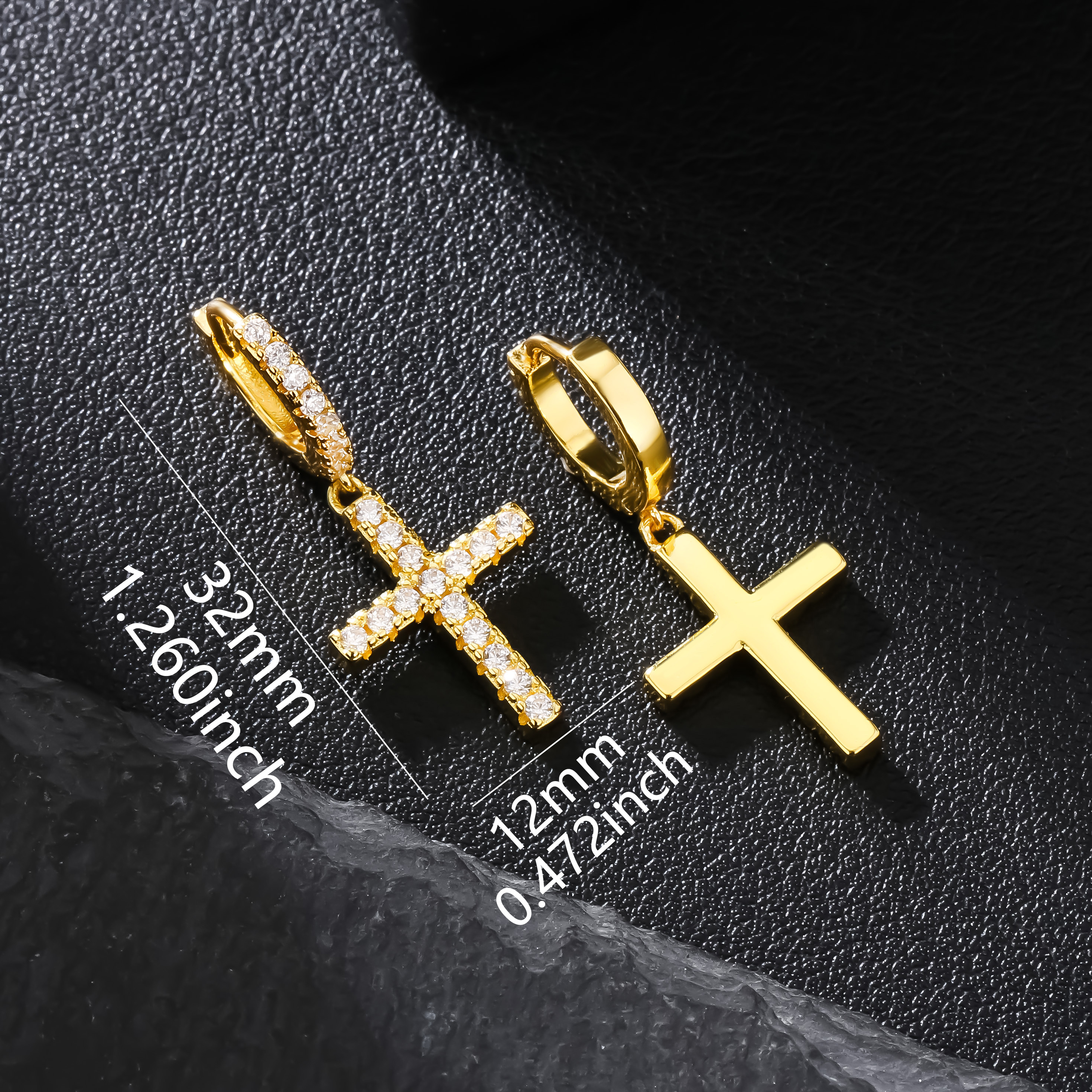 hip hop cross stud earrings copper synthetic zirconia unisex