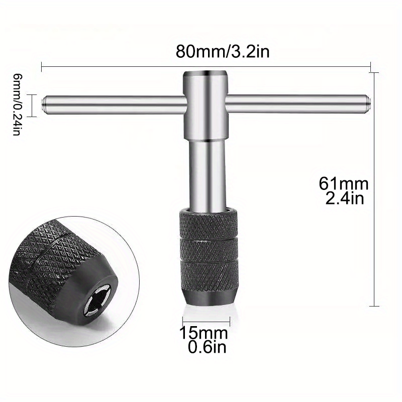 TEMU 1pc Ajustable T-Manija Llave De Trinquete Porta Machos Máquina Rosca Tornillo Enchufe T-forma Macho