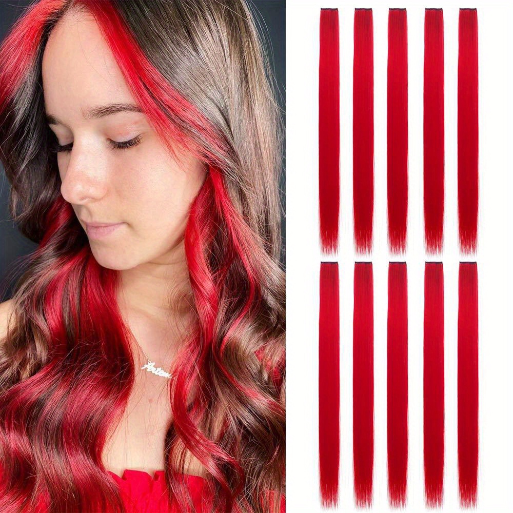 FESHFEN Extension Capelli Colorati Clip - 10 Pezzi Ciocche Capelli Beige Colorate Extensions con clip per Carnevale e Feste per Donna, 55 cm
