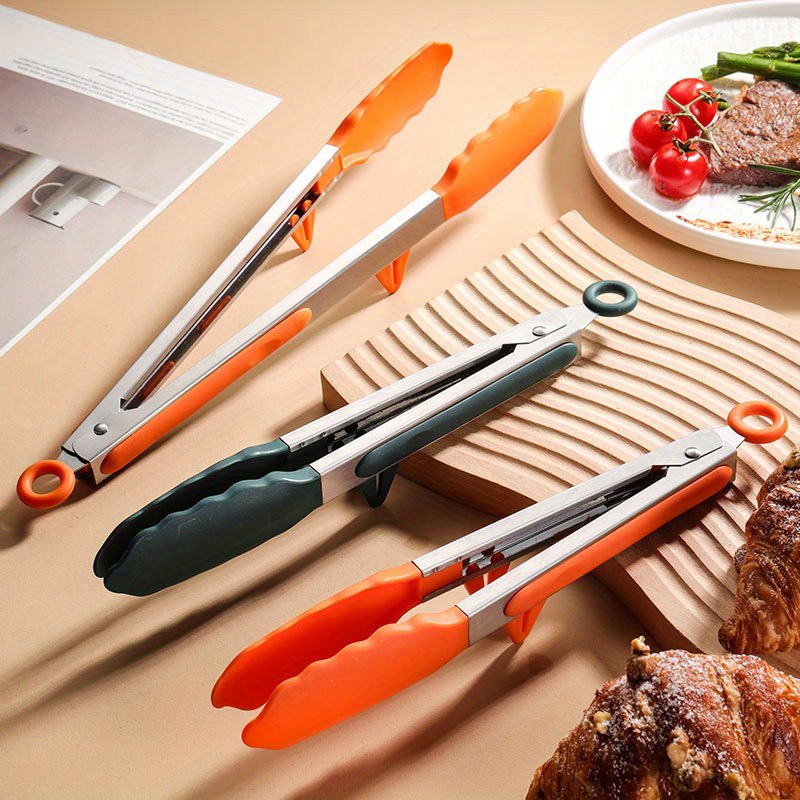 NEW Silicone Tip Locking Tongs Kitchen Cooking Serving Stainless Steel  Handle
