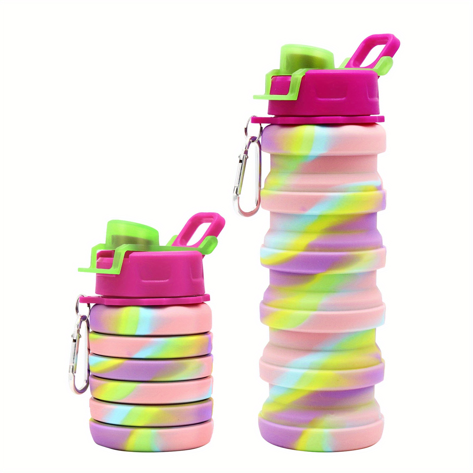 Silicone Collapsible Water Bottles, Kids Water Bottle, Pop Its Water Bottle for Toddlers, Camping Cup with Carabiner, BPA Free and Leakproof, Travel