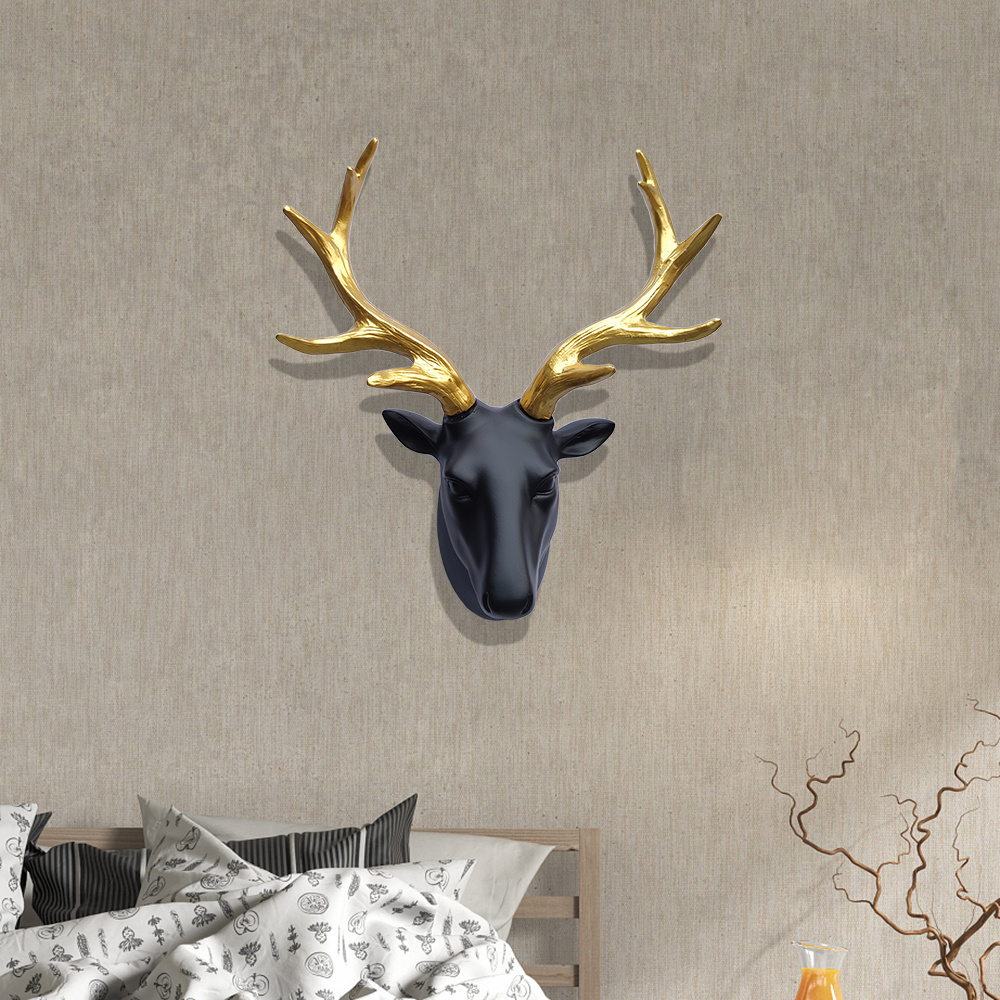 1pc 3D鹿の頭の壁の装飾 ホーム装飾像壁の装飾 壁彫刻樹脂鹿の頭金の角 