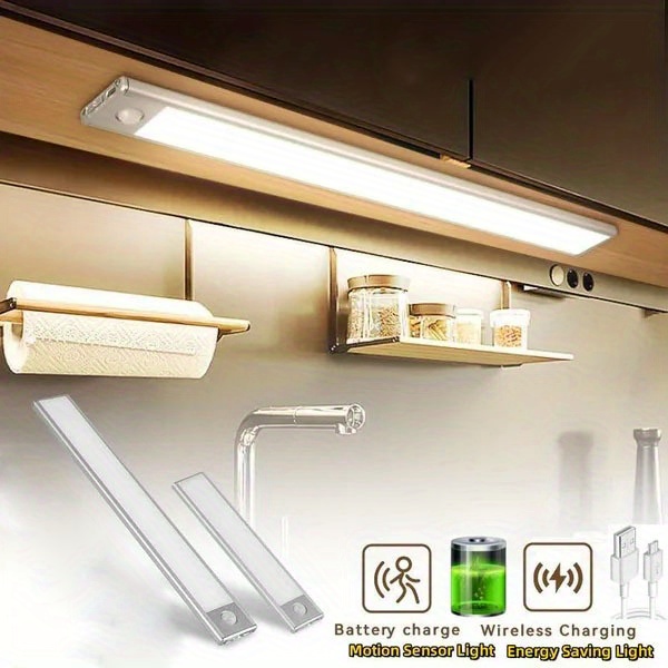 Luz LED con sensor de movimiento, iluminación de armario de 15.7 pulgadas,  luz ultrafina, inalámbrica, recargable por USB, luces nocturnas de cocina