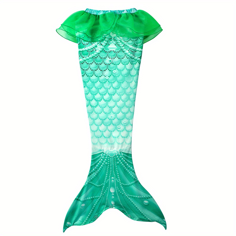 Girls Mermaid Bikini Swimsuit Mesh Ruffled Hem Fish Scale - Temu