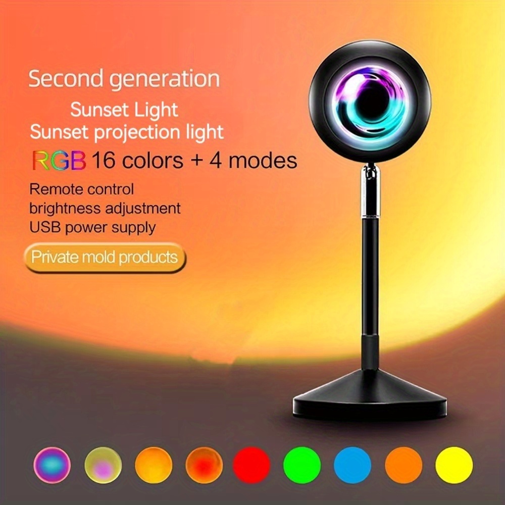 Rgb 16 Colors Sunset Lamp App Remote Control Atmosphere Projection Led  Night Light For Home Bedroom Shop Background Decoration