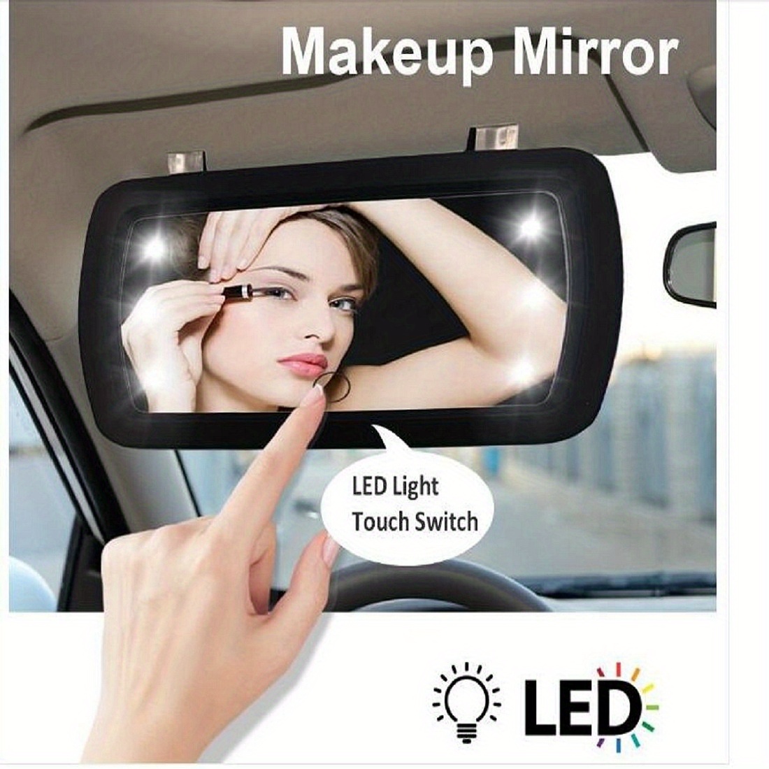  Miroir de maquillage de voiture avec lumières LED pour