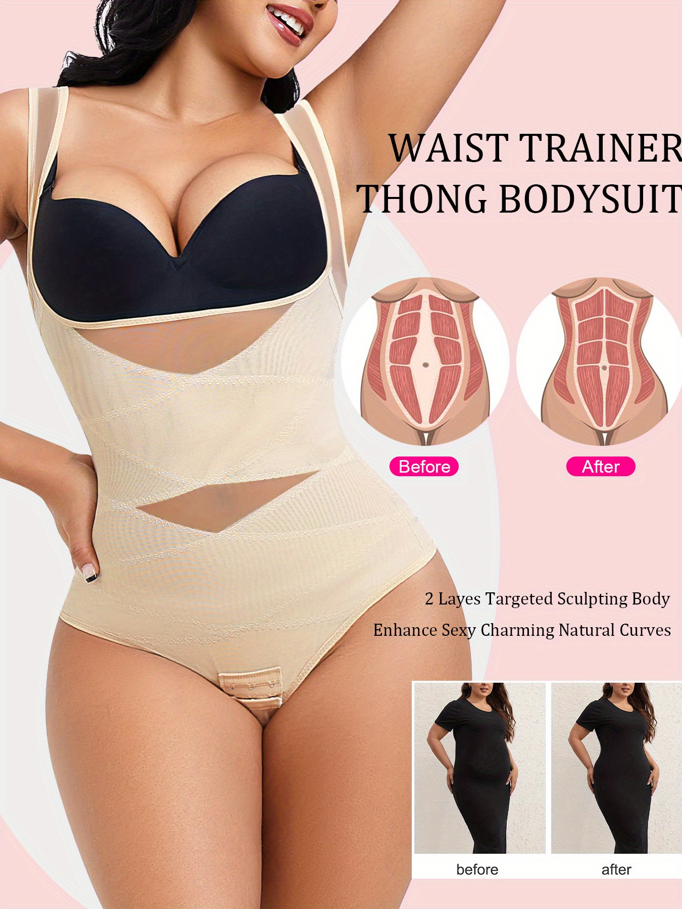 Contrast Mesh Shaping Bodysuit, Tummy Control Slimmer Open Bust Tank Body  Shaper, Women's Underwear & Shapewear
