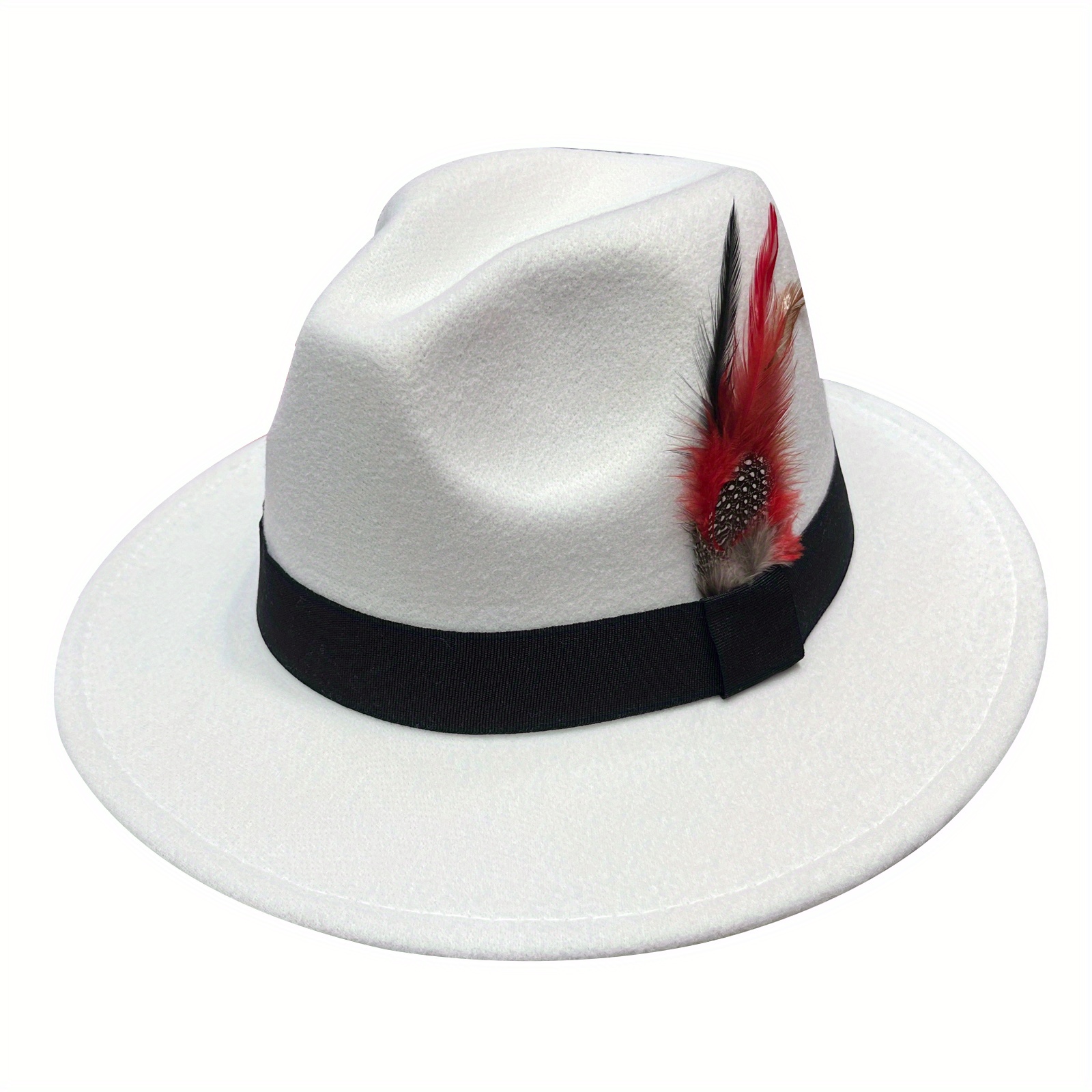 Wide Birm Fedora Hat Feather Decor Felt Hat