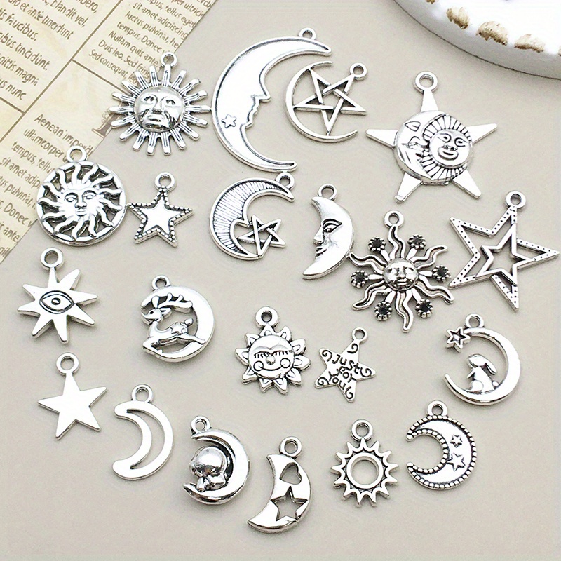 Antique Sliver Sun Moon Pentagram Charms Sky Star Pendants - Temu