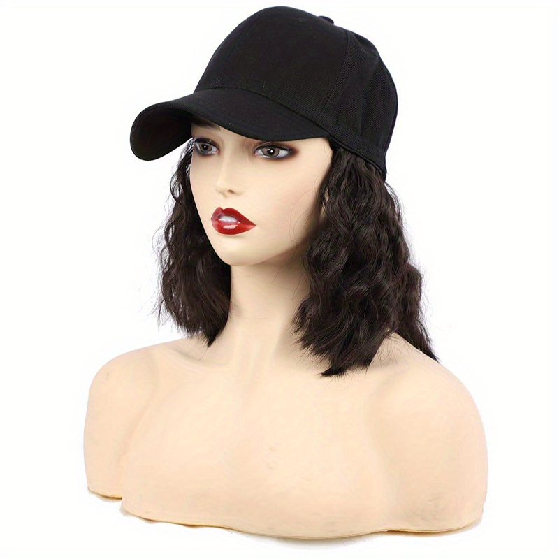 Hat Wig Medium Long Curly Bob Cut Hat Wig Synthetic Wig - Temu