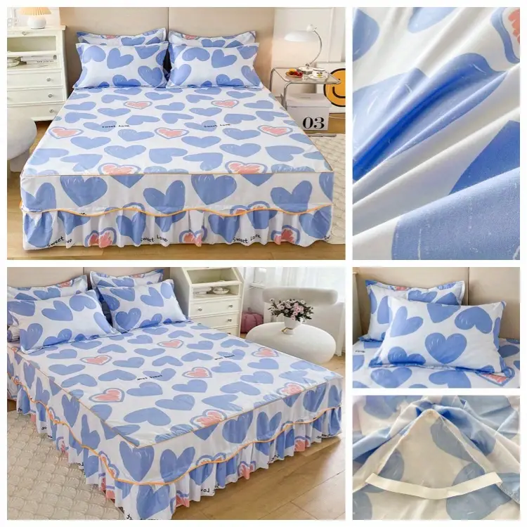 3pcs macrame bed skirt set fresh printed all seasons universal non slip bedding set machine washable bed skirt 1 pillowcase 2 without core details 2