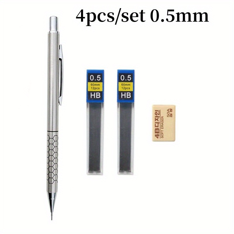 4ps Metal Mechanical Pencils Set With Lead Refills Drafting - Temu