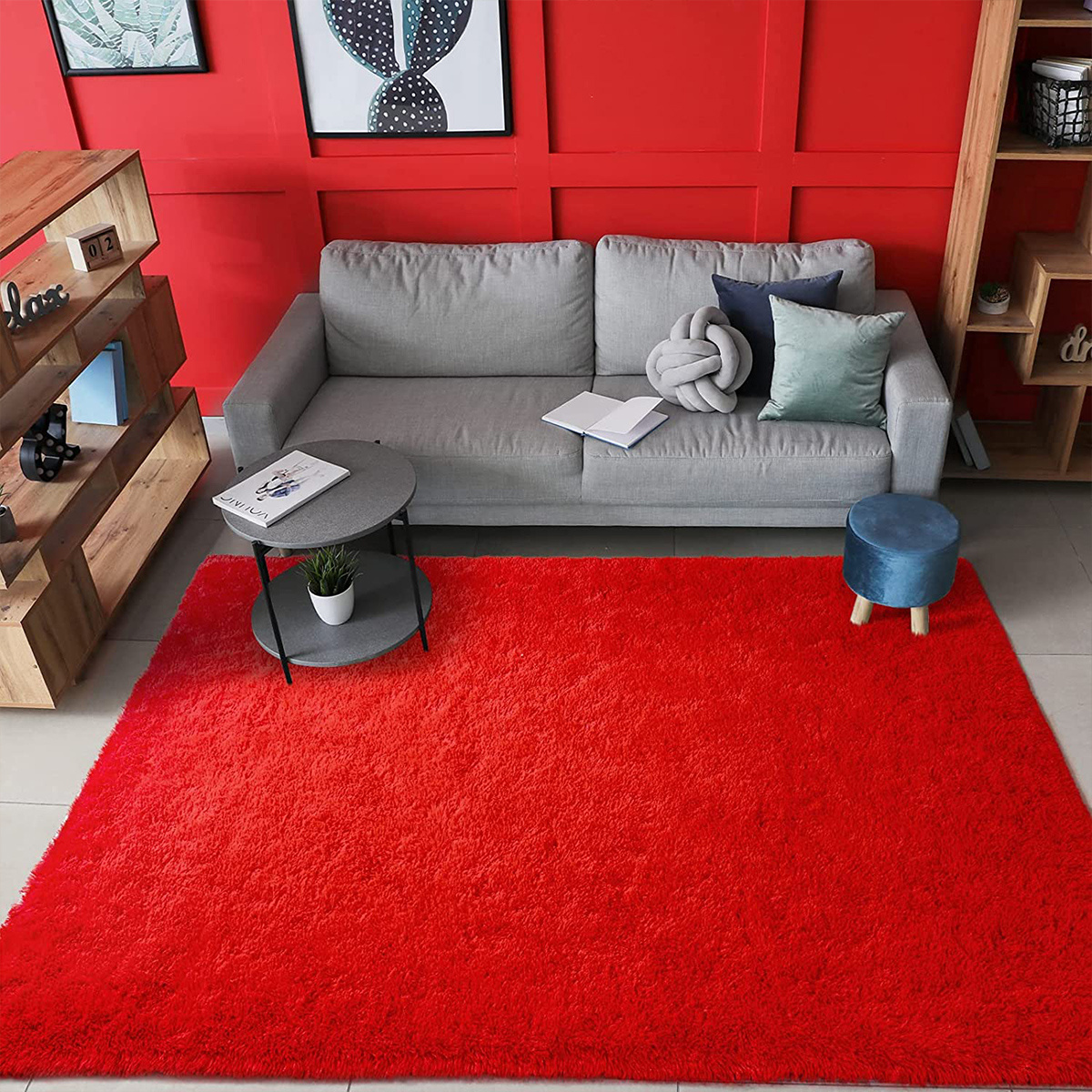 Alfombras Roja Para Habitacion 5x8 ft Carpetas De Sala Modernas Salas  Peludas
