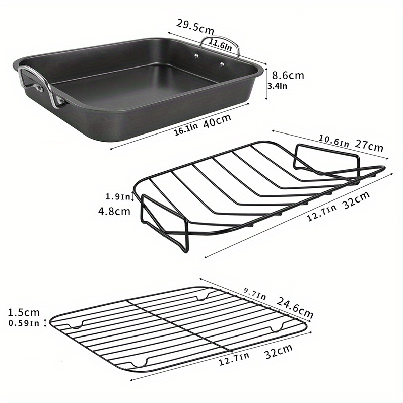 non stick baking pan baking pan with rack 40cm rectangular grill suitable for turkey   chicken   1 baking pan 2 grills details 3