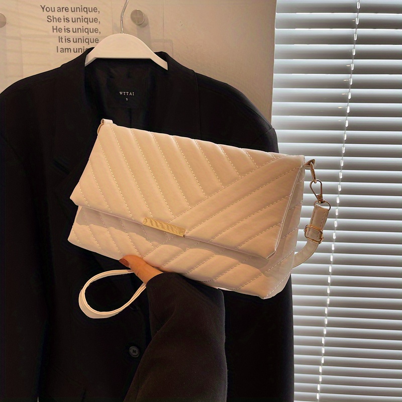 Chevron Quilted Flap Crossbody Bag, Minimalist Shoulder Bag