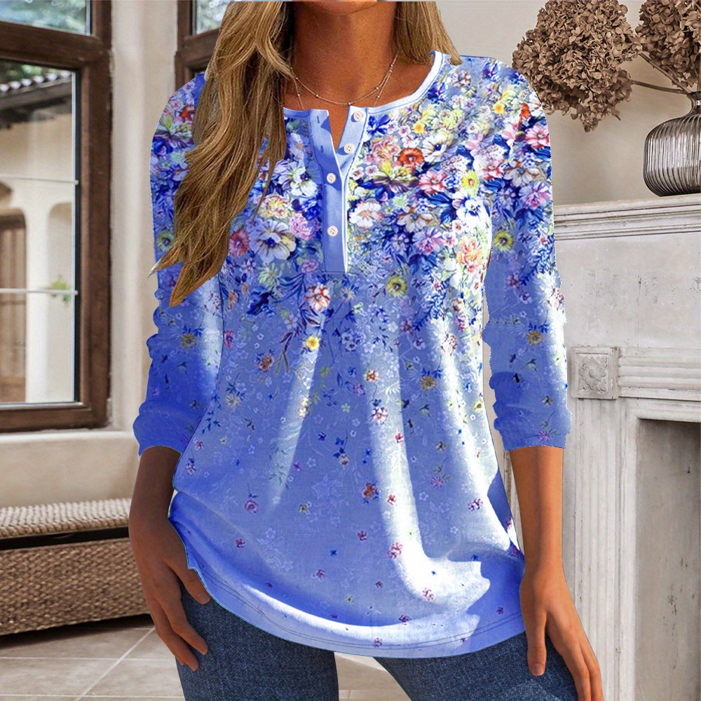 Plus Size Casual T Shirt Womens Plus Floral Print Long Temu